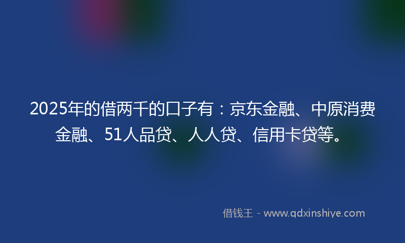 2025年的借两千的口子有：京东金融、中原消费金融、51人品贷、人人贷、信用卡贷等。