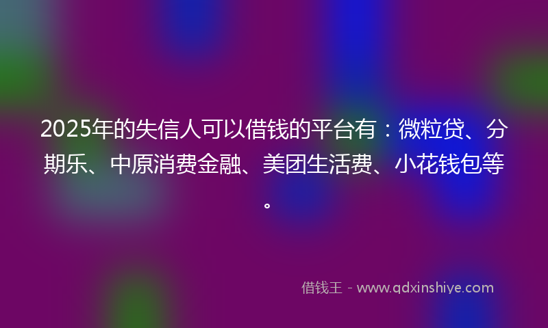 2025年的失信人可以借钱的平台有：微粒贷、分期乐、中原消费金融、美团生活费、小花钱包等。