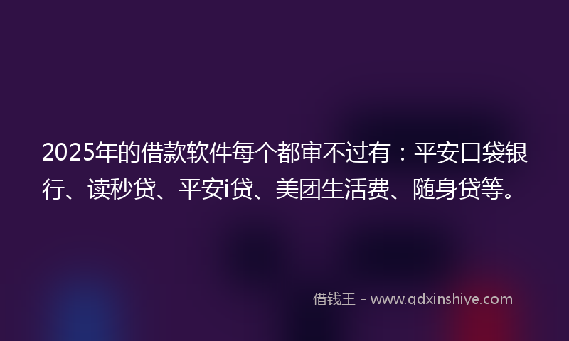2025年的借款软件每个都审不过有：平安口袋银行、读秒贷、平安i贷、美团生活费、随身贷等。