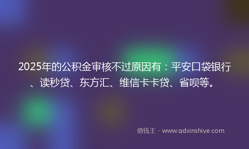 2025年的公积金审核不过原因有：平安口袋银行、读秒贷、东方汇、维信卡卡贷、省呗等。