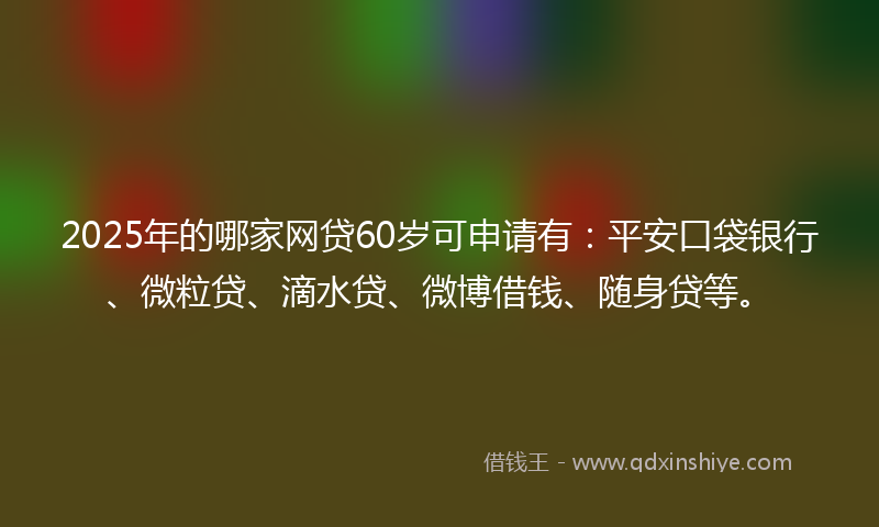 2025年的哪家网贷60岁可申请有：平安口袋银行、微粒贷、滴水贷、微博借钱、随身贷等。