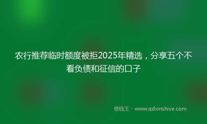 农行推荐临时额度被拒2025年精选，分享五个不看负债和征信的口子