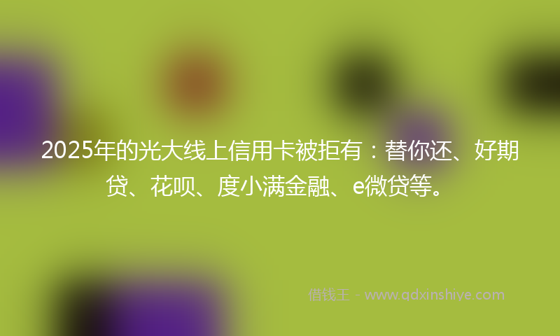 2025年的光大线上信用卡被拒有：替你还、好期贷、花呗、度小满金融、e微贷等。