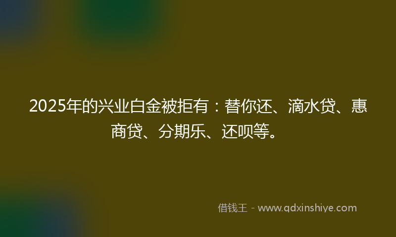 2025年的兴业白金被拒有：替你还、滴水贷、惠商贷、分期乐、还呗等。