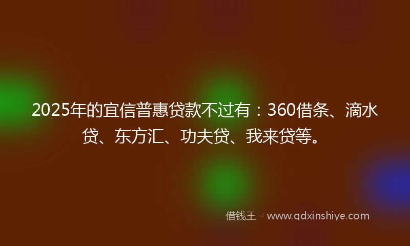 2025年的宜信普惠贷款不过有：360借条、滴水贷、东方汇、功夫贷、我来贷等。