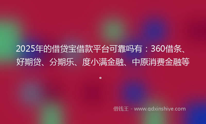 2025年的借贷宝借款平台可靠吗有：360借条、好期贷、分期乐、度小满金融、中原消费金融等。