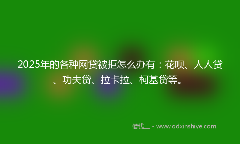 2025年的各种网贷被拒怎么办有：花呗、人人贷、功夫贷、拉卡拉、柯基贷等。