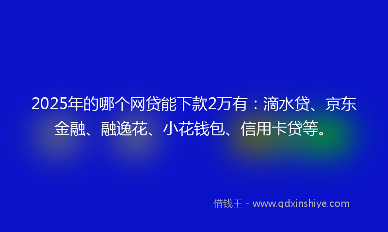 2025年的哪个网贷能下款2万有：滴水贷、京东金融、融逸花、小花钱包、信用卡贷等。