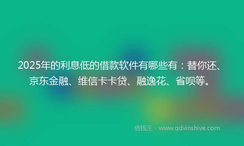 2025年的利息低的借款软件有哪些有：替你还、京东金融、维信卡卡贷、融逸花、省呗等。