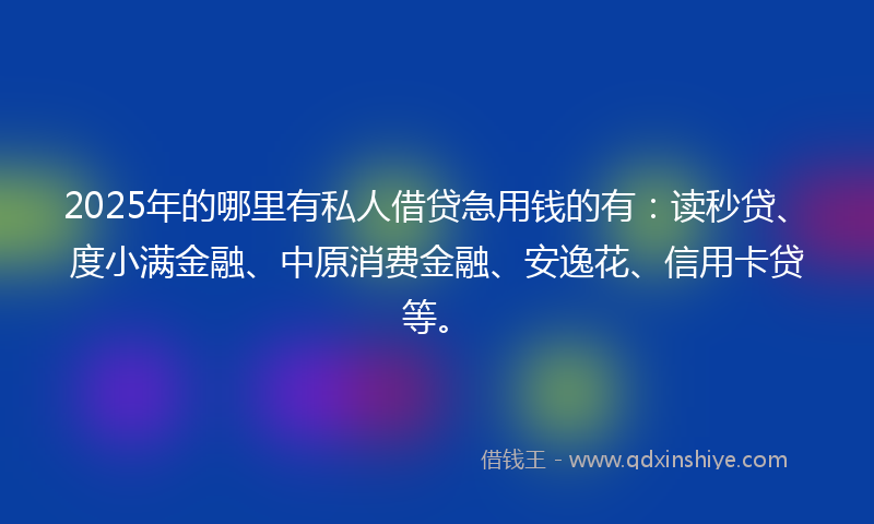 2025年的哪里有私人借贷急用钱的有：读秒贷、度小满金融、中原消费金融、安逸花、信用卡贷等。