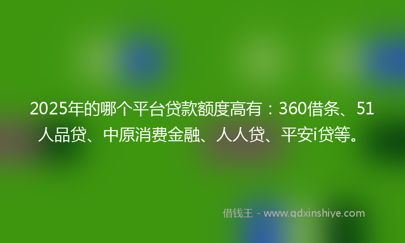 2025年的哪个平台贷款额度高有：360借条、51人品贷、中原消费金融、人人贷、平安i贷等。