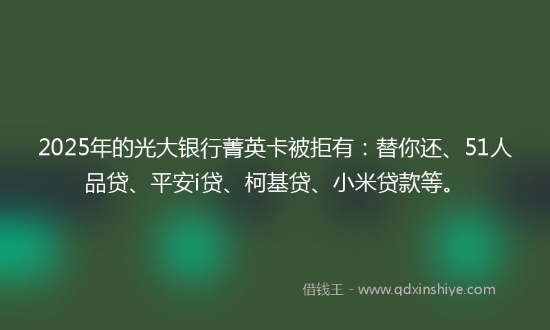 2025年的光大银行菁英卡被拒有：替你还、51人品贷、平安i贷、柯基贷、小米贷款等。