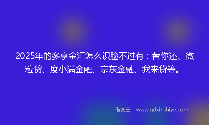 2025年的多享金汇怎么识脸不过有：替你还、微粒贷、度小满金融、京东金融、我来贷等。