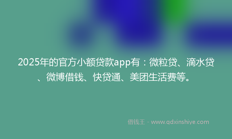 2025年的官方小额贷款app有：微粒贷、滴水贷、微博借钱、快贷通、美团生活费等。