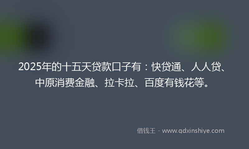 2025年的十五天贷款口子有：快贷通、人人贷、中原消费金融、拉卡拉、百度有钱花等。