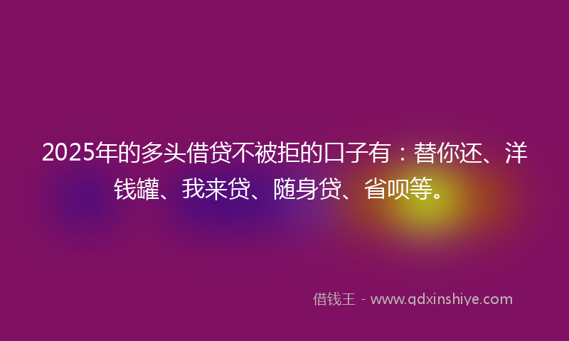 2025年的多头借贷不被拒的口子有：替你还、洋钱罐、我来贷、随身贷、省呗等。