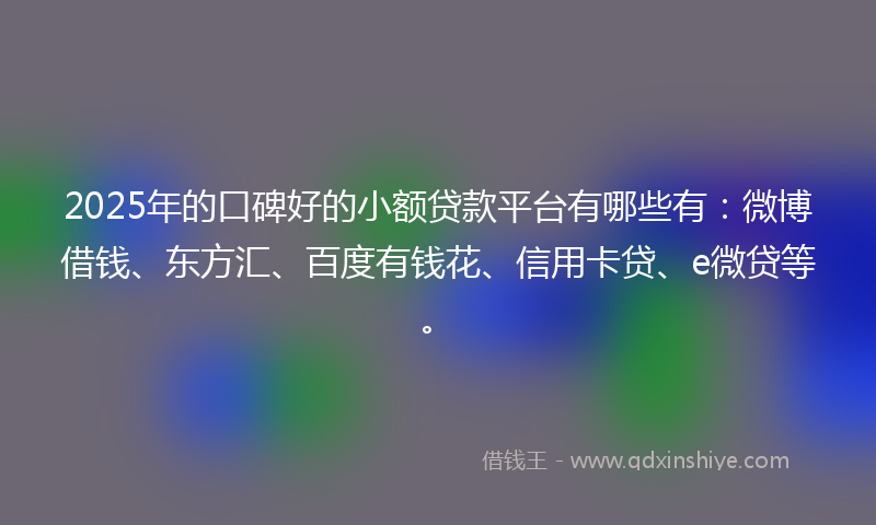 2025年的口碑好的小额贷款平台有哪些有：微博借钱、东方汇、百度有钱花、信用卡贷、e微贷等。