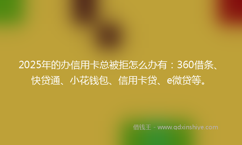 2025年的办信用卡总被拒怎么办有：360借条、快贷通、小花钱包、信用卡贷、e微贷等。