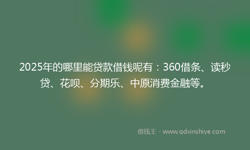 2025年的哪里能贷款借钱呢有：360借条、读秒贷、花呗、分期乐、中原消费金融等。