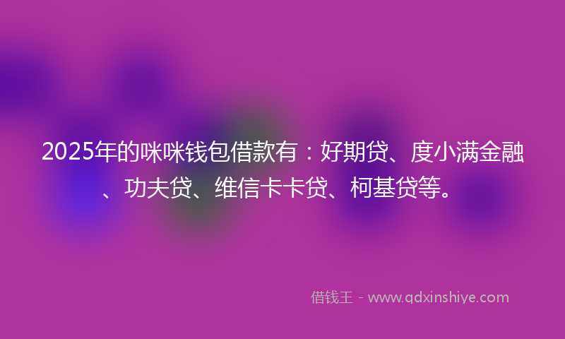 2025年的咪咪钱包借款有：好期贷、度小满金融、功夫贷、维信卡卡贷、柯基贷等。