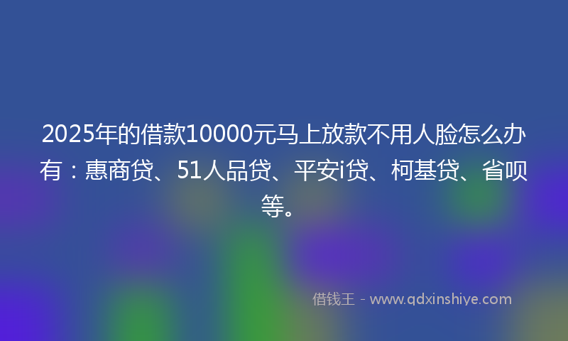 2025年的借款10000元马上放款不用人脸怎么办有：惠商贷、51人品贷、平安i贷、柯基贷、省呗等。