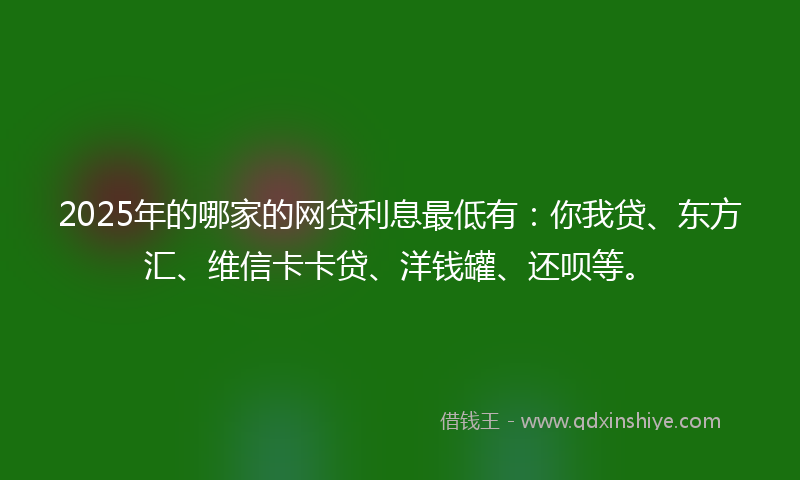 2025年的哪家的网贷利息最低有：你我贷、东方汇、维信卡卡贷、洋钱罐、还呗等。
