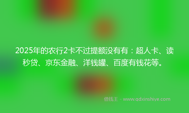 2025年的农行2卡不过提额没有有：超人卡、读秒贷、京东金融、洋钱罐、百度有钱花等。