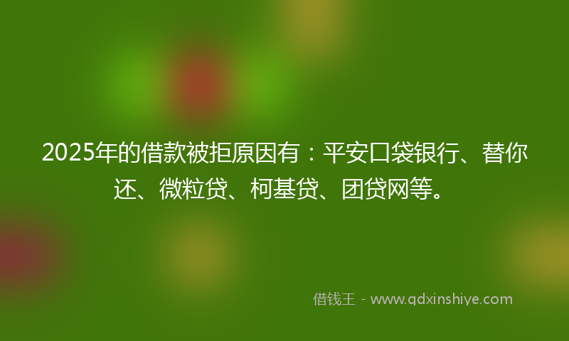 2025年的借款被拒原因有：平安口袋银行、替你还、微粒贷、柯基贷、团贷网等。