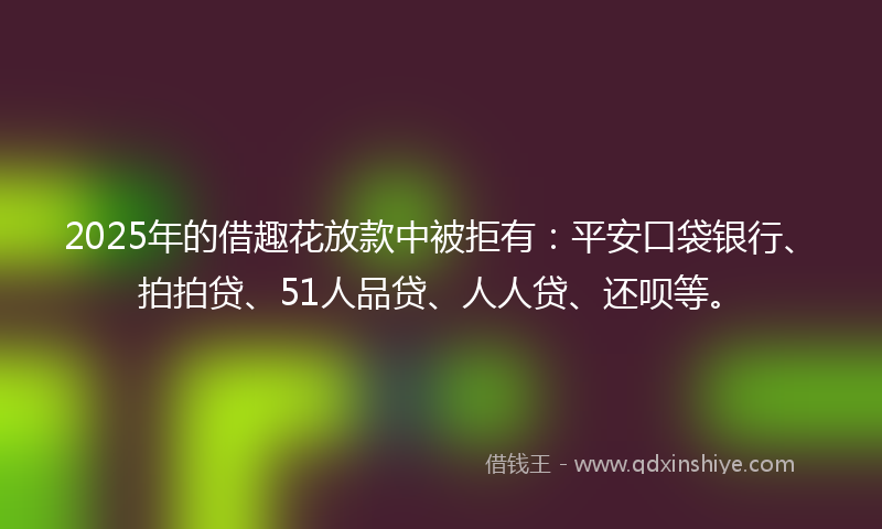 2025年的借趣花放款中被拒有：平安口袋银行、拍拍贷、51人品贷、人人贷、还呗等。