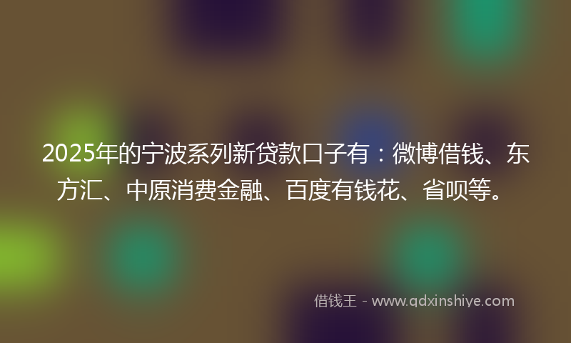 2025年的宁波系列新贷款口子有：微博借钱、东方汇、中原消费金融、百度有钱花、省呗等。