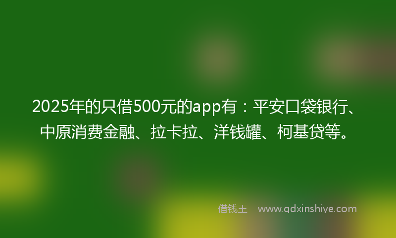 2025年的只借500元的app有：平安口袋银行、中原消费金融、拉卡拉、洋钱罐、柯基贷等。