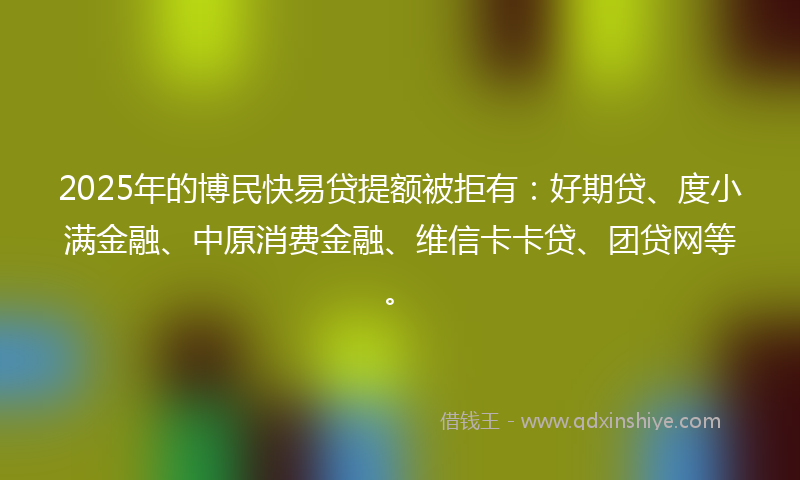2025年的博民快易贷提额被拒有：好期贷、度小满金融、中原消费金融、维信卡卡贷、团贷网等。