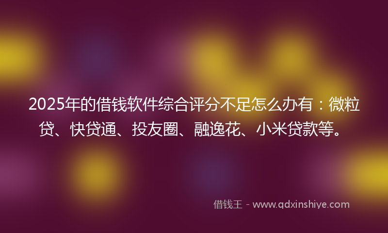 2025年的借钱软件综合评分不足怎么办有：微粒贷、快贷通、投友圈、融逸花、小米贷款等。