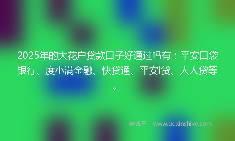 2025年的大花户贷款口子好通过吗有：平安口袋银行、度小满金融、快贷通、平安i贷、人人贷等。