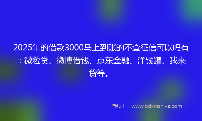 2025年的借款3000马上到账的不查征信可以吗有：微粒贷、微博借钱、京东金融、洋钱罐、我来贷等。