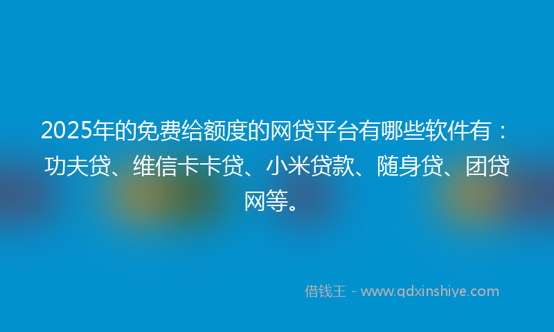 2025年的免费给额度的网贷平台有哪些软件有：功夫贷、维信卡卡贷、小米贷款、随身贷、团贷网等。
