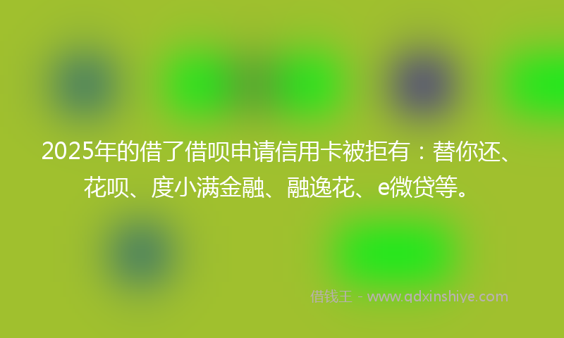 2025年的借了借呗申请信用卡被拒有：替你还、花呗、度小满金融、融逸花、e微贷等。