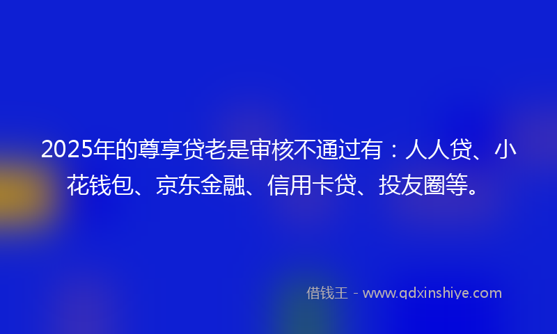2025年的尊享贷老是审核不通过有：人人贷、小花钱包、京东金融、信用卡贷、投友圈等。
