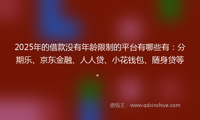 2025年的借款没有年龄限制的平台有哪些有：分期乐、京东金融、人人贷、小花钱包、随身贷等。