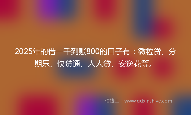 2025年的借一千到账800的口子有：微粒贷、分期乐、快贷通、人人贷、安逸花等。