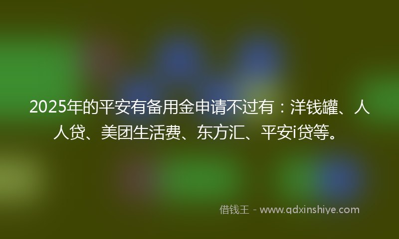 2025年的平安有备用金申请不过有：洋钱罐、人人贷、美团生活费、东方汇、平安i贷等。
