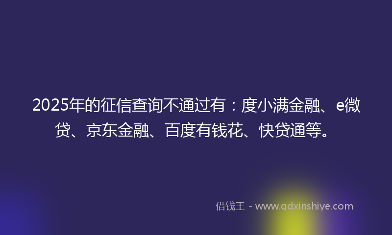 2025年的征信查询不通过有：度小满金融、e微贷、京东金融、百度有钱花、快贷通等。
