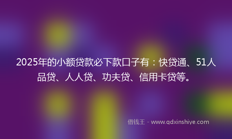 2025年的小额贷款必下款口子有：快贷通、51人品贷、人人贷、功夫贷、信用卡贷等。