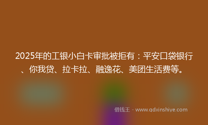 2025年的工银小白卡审批被拒有：平安口袋银行、你我贷、拉卡拉、融逸花、美团生活费等。