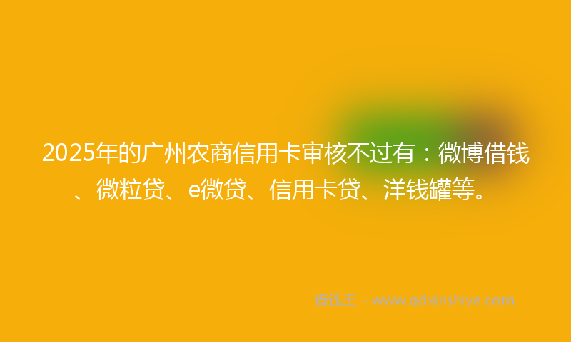 2025年的广州农商信用卡审核不过有：微博借钱、微粒贷、e微贷、信用卡贷、洋钱罐等。