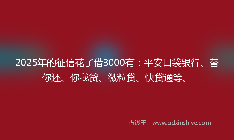 2025年的征信花了借3000有：平安口袋银行、替你还、你我贷、微粒贷、快贷通等。
