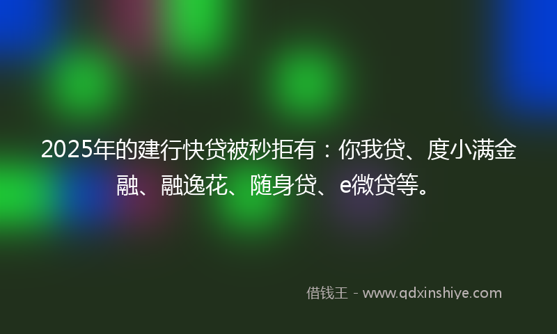 2025年的建行快贷被秒拒有：你我贷、度小满金融、融逸花、随身贷、e微贷等。