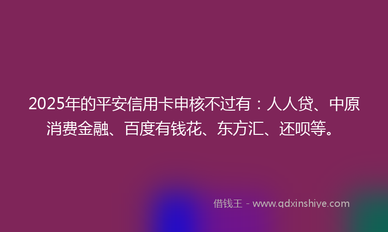 2025年的平安信用卡申核不过有：人人贷、中原消费金融、百度有钱花、东方汇、还呗等。