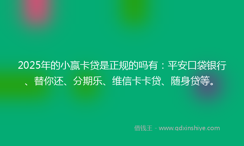 2025年的小赢卡贷是正规的吗有：平安口袋银行、替你还、分期乐、维信卡卡贷、随身贷等。