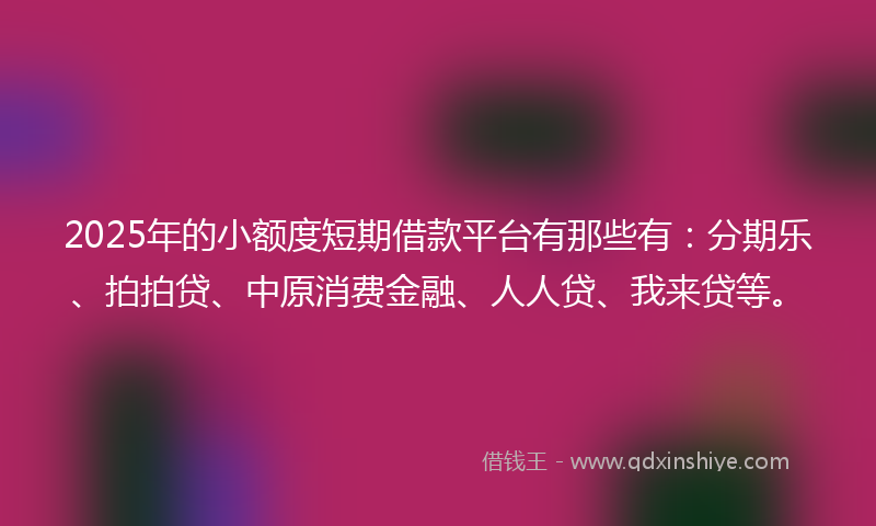 2025年的小额度短期借款平台有那些有：分期乐、拍拍贷、中原消费金融、人人贷、我来贷等。